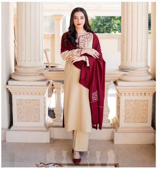 Dhanak Embroidered 3-PC Premium Unstitched Suit