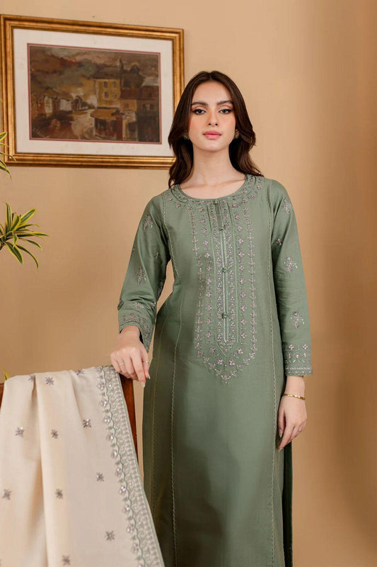 Dhanak Embroidered 3-PC Premium Unstitched Suit
