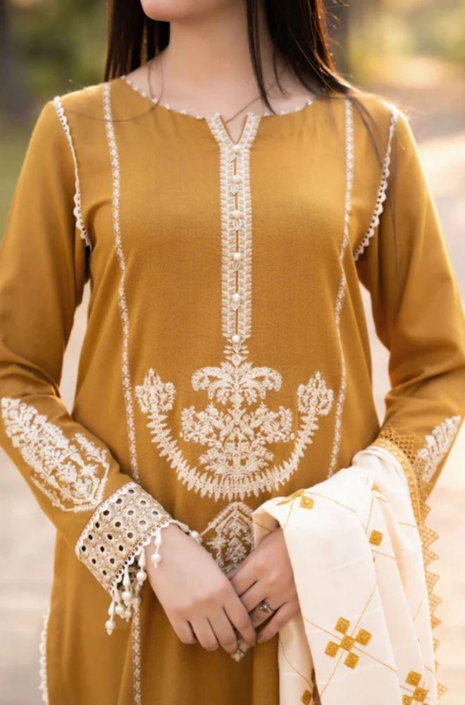 Dhanak Embroidered 3-PC Premium Unstitched Suit